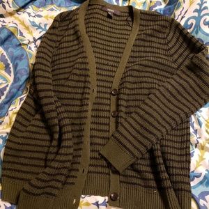 Olive green and black striped cardigan